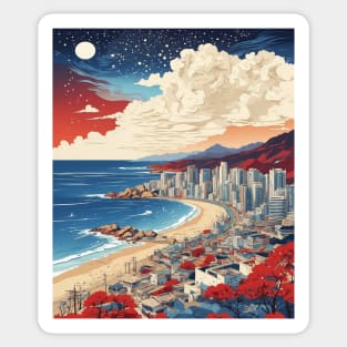 Busan South Korea Starry Night Travel Tourism Retro Vintage Art Sticker